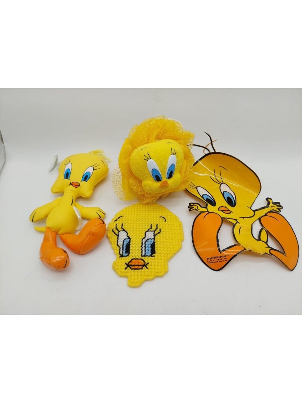 Tweety Bird Vinyl Plush Bath Puff Cross Stitch Cling Lot Of 4